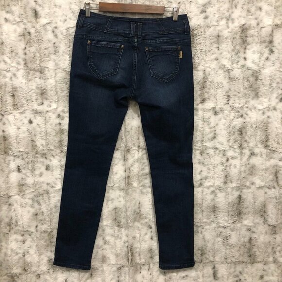 Genviet Women's 2 Button Dark Wash Mid Rise Blue Jeans Size 30 - Picture 2 of 9